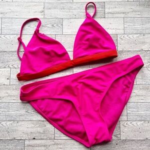 Old Navy hot pink and red triangle bikini set medium bottoms small top